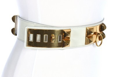 Lot 10 - An Hermès white leather collier de chien belt,...