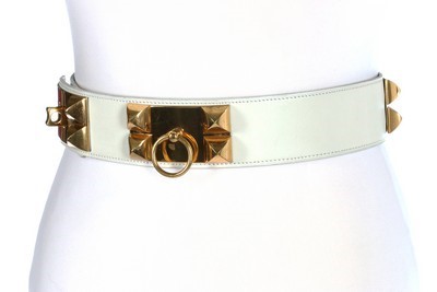Lot 10 - An Hermès white leather collier de chien belt,...