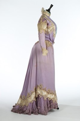 Lot 30 - A Doucet lilac satin afternoon dress, circa...