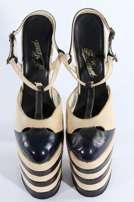 Lot 15 - A pair of black and white leather fetish shoes,...