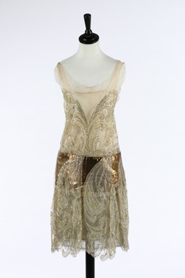 Lot 48 - A Callot Soeurs couture ivory tulle and bronze...