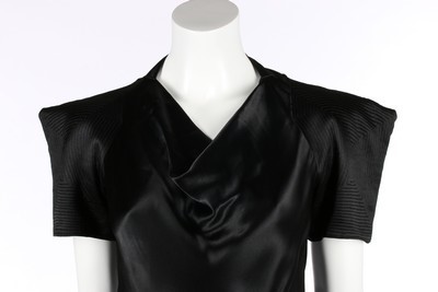 Lot 74 - A black satin bias cut evening gown,...