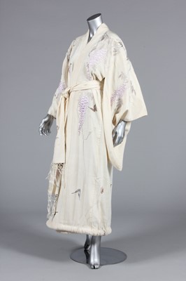 Lot 116 - An embroidered ivory silk kimono, Japanese for...