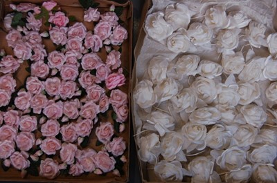 Lot 146 - Six boxes of bridal silk flowers, comprising:...