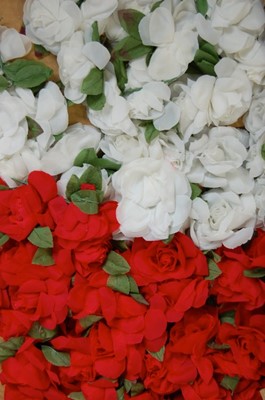 Lot 147 - Five boxes of silk flowers and adornments,...