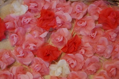 Lot 150 - Five boxes of silk flowers, mainly in shades...