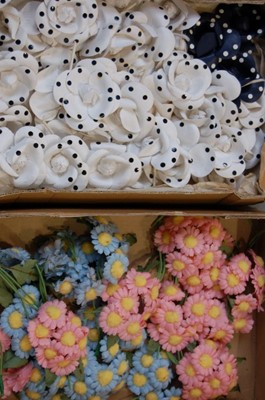 Lot 166 - Five boxes of silk flowers/adornments,...