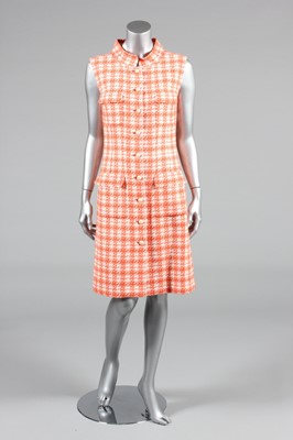 Lot 209 - A Chanel orange and white tweed shift dress,...