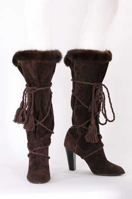 Lot 204 - A pair of Yves Saint Laurent brown suede boots,...