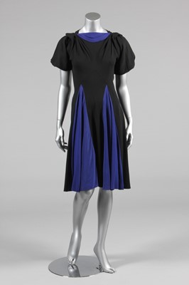 Lot 226 - A royal blue and black crepe dinner dress,...