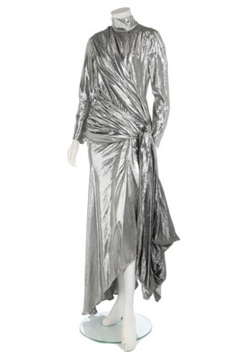 Lot 209 - A Thierry Mugler silver lamé evening gown,...