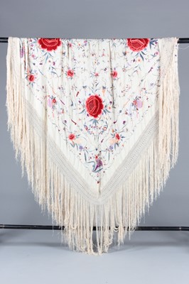 Lot 247 - A large embroidered shawl, Chinese circa 1920,...