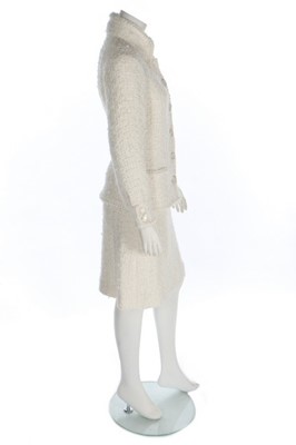Lot 37 - A Chanel white cotton-tweed suit,...