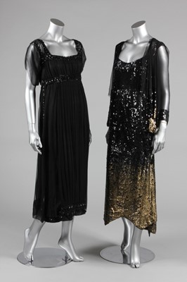 Lot 327 - A black and gold sequined flapper dress, circa...