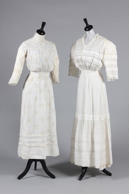 Lot 348 - Two white lawn summer gowns, circa 1910, one...