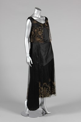 Lot 354 - A gold thread embroidered tulle and black...