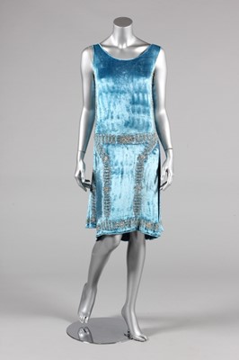 Lot 356 - A sky blue velvet flapper dress, circa 1928,...