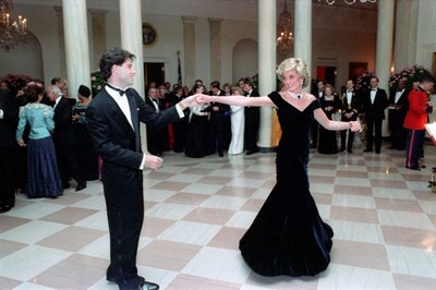 Lot 237 - Princess Diana's Victor Edelstein midnight-blue velvet evening gown