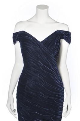 Lot 237 - Princess Diana's Victor Edelstein midnight-blue velvet evening gown