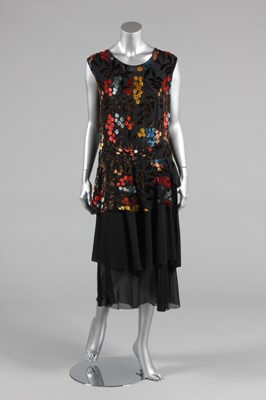 Lot 362 - A cut velvet and chiffon cocktail dress, late...