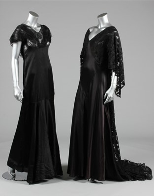 Lot 378 - Four black evening gowns, 1930s, two of black...