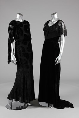 Lot 382 - Three black evening gowns, comprising; spotted...