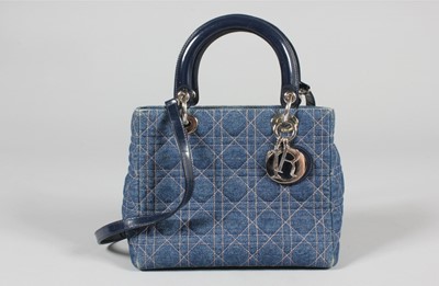 Lot 276 - A Christian Dior 'Lady Dior' blue denim bag,...