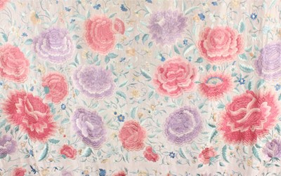 Lot 200 - An embroidered pink silk Cantonese shawl,...